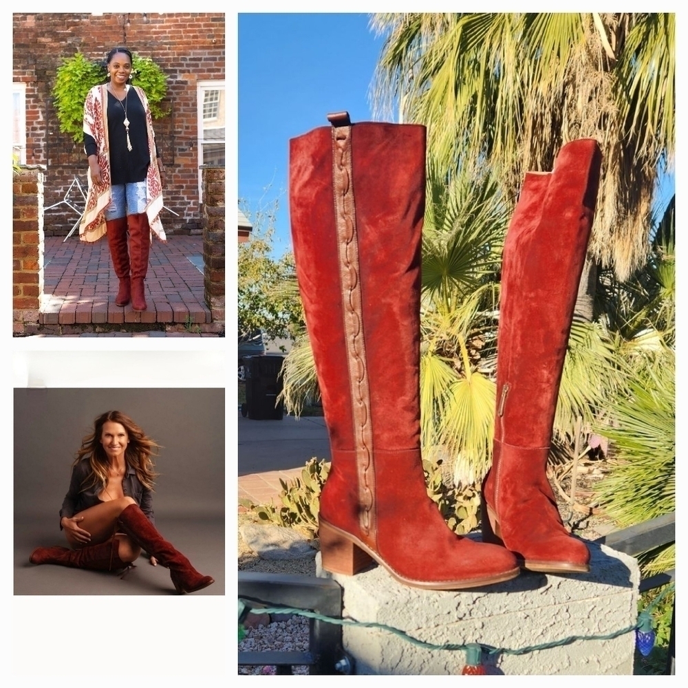 Vera Cruz Sundance Sagebrush boots‎  Burgundy suede brown leather trim Tall